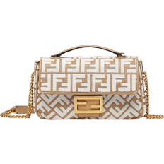 Fendi Axelremsväskor Fendi Baguette Chain Midi Raffia Bag - White