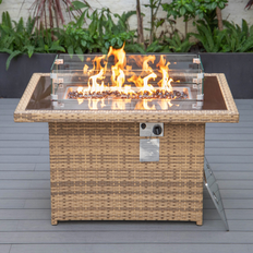 Leisuremod Mace Wicker Patio Propane Fire Pit Lid