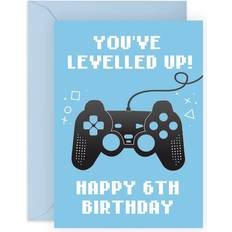 Central 23 Fun Sixth Birthday card for Boys Youve Levelled Up Happy 6th Birthday 6 Year Old Blue greeting card for gamers For Kids gift f
