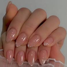 Nagelprodukter Shein Y2k Upgrade Your Look! 24pcs Long Almond Powder Pink Fashionable French Style Sweet