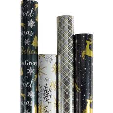Jam Paper JAM PAPER Assorted Gift Wrap Christmas Wrapping Paper 100 Sq Ft Total Holographic Christmas Set 4 Rolls/Pack