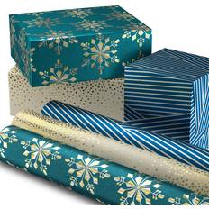 Wrapping Paper & Gift Wrapping Supplies Hällmark Hallmark Holographic Holiday Wrapping Paper with Cut Lines on Reverse 3 Rolls: 80 sq. ft. ttl Winter Glow: Navy Blue, Gold, Holographic Snowflakes