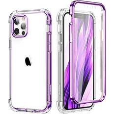 Suritch SURITCH Clear Case for iPhone 12/iPhone 12 Pro,[Built in Screen Protector] Full Body Protective Shockproof Bumper Rugged Cover for iPhone 12/iPhone 12 Pro 6.1 Inch Purple