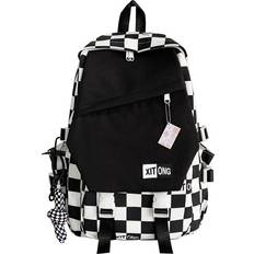 Plaid Backpack For Teen Waterproof Nylon School Bag For Teenage Large Capacity Travel Laptop Bag Back Pack Black
