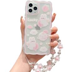 Mobile Phone Covers ZSYTZL Compatible with iPhone 11 Pro Case Clear Cute Cartoon Peach Rabbit Pattern with Cute Chain Design for Women Girls Kawaii Slim Soft TPU Case for iPhone 11 Pro-Peach Rabbit