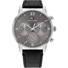 Tommy Hilfiger Tommy Hilfiger Multifunction and Leather Watch, Color: Black Model: 1791883