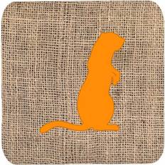Orange Coasters CoolCookware Meerkat Burlap Orange Foam Coaster