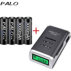 PALO Smart Intelligent LCD Display PALO Battery Charger For AA AAA NiCd NiMh Rechargeable Batteries with 4pcs AA 3000mah Batteries