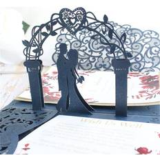 N/C 10sets 3D Pop Up Bride And Groom White Wedding Invitation Card Laser Cut Pocket Floral Engagement Invitations with Envelope & Inner Paper Navy,18*12.5CM