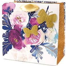 Mother's Day Gift Bags Hällmark Hallmark Signature 7" Medium Gift Bag Pink and Blue Flowers and Gold Butterflies for Birthdays, Mother's Day, Retirements, Bridal Showers or Any Occasion