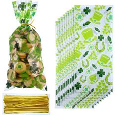 St. Patrick's Day Wrapping Paper & Gift Wrapping Supplies Chuangdi 100 Pack St. Patrick Day Candy Cellophane Bag Lucky Shamrock Leprechaun Hat Treat Bag Leprechaun Footprint Lucky Cello Bag Shamrock Goody Bags Grab BagStyle 4