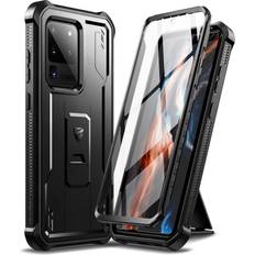 Dexnor Kompatibel med Samsung Galaxy S20 Ultra fodral med inbyggt skärmskydd, militärklass 360 helkropp stöttåligt stötskydd med stativ – Svart
