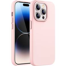 JeTech Silikon Skal för iPhone 14 Pro 6,1-Tums, Silky Soft Touch Skal med Hela Kroppen, Stötsäker Case med Mikrofiberfoder Rosa