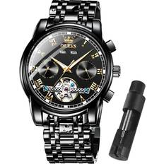 Olevs Black Automatic for Men OLEVS Men Tourbillon Skeleton Waterproof Self Winding Mechanical Wrist Luxury Dress Man Watch,reloj para Hombre