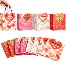 Joyin JOYIN 12 Pcs Red Pink Valentine’s Day Gift Bags with Handles, 5 X 6 X 3.5 inch, Kraft Paper Gift Bag with Pocket for Gift Cards, Gift Exchange Goodie Bags for Gift Giving Present Wrapping Party Favor