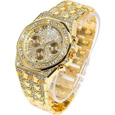 Apzzic Diamond Iced Out CZ Gold Plated 40mm Width Roman Numerals for Men Gold