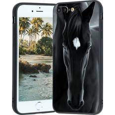 bloomer for iPhone 8 Plus/7 Plus Case Men Boys,Black Horse Cases,Cool Phone Cases with Graphic Shockproof Soft Silicone Horse, Plus/iphone 7 Plus5.5-inch