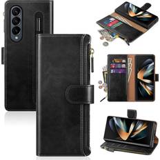 Wallet Cases Antsturdy Samsung Galaxy Z Fold 4 5G Wallet case with Card Holder for Women Men,Galaxy Z Fold 4 5G Phone case RFID Blocking PU Leather Flip Shockproof Cover with Strap Zipper Credit Card Slots,Black