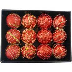 PMS Pack of 12 Deluxe Decorated with Gold Beads 8cm Baubles Christmas Tree Ornament