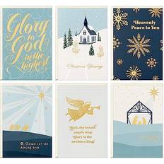 Hällmark Hallmark Religious Christmas Card Assortment, Heavenly Peace 36 Cards and Envelopes Dusty Blue and Gold Foil