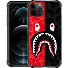 Mobile Phone Cases iPhone 12 Mini Case,H0S Black red Shark Street Fashion Design iPhone 12 Mini Cases for Boys Girl Graphic Shockproof Soft Silicone TPU Non-Slip Case for Apple iPhone 12 Mini