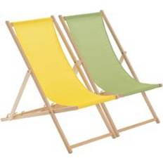 Garden & Outdoor Furniture Harbour Housewares Folding Wooden Deck Chairs Yellow/Lime Green Pack of 2