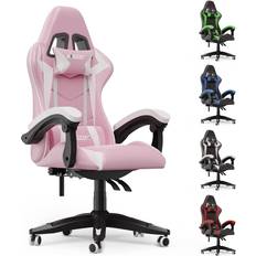 Gaming Chairs Bigzzia Bigzzia Gaming Chair Office Chair Reclining High Back Leather Adjustable Swivel Rolling Ergonomic Video Game Chairs Racing Chair Computer Desk Chair with Headrest and Lumbar Support Pink