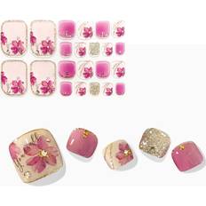Nagelprodukter Shein 22pcs 3d Pink Flower And Greenery Foot Nail Stickers