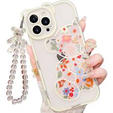 Mobile Phone Accessories Iaiyoxi IAIYOXI Compatible with iPhone 14 Pro Max Case, Cute Flowers Bear Camera Protector Clear Case with Lovely Strap Bracelet Chain Girls Women Case for iPhone 14 Pro Max