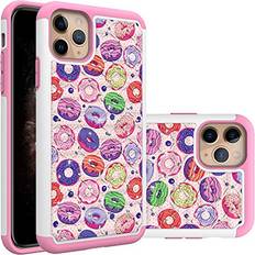 Mobile Phone Accessories iPhone 11 Pro Max Case for Girls Women, Cute Rainbow Donut Pattern Heavy Duty Shockproof Studded Rhinestone Crystal Bling Hybrid Case Silicone Protective Armor for Apple iPhone 11 Pro Max 2019