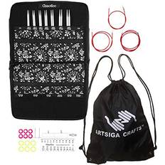 ChiaoGoo Twist Red Lace 4-Inch Small 7400-S Interchangeable Circular Knitting Needle Set, Sizes US 2, 3, 4, 5, 6, 7, 8, Stainless Steel with 3 Cords Bundle with 1 Artsiga Crafts Project Bag
