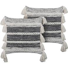 Tessili Beliani of 2 Cotton Cushions with Tassels Black (45x45cm)