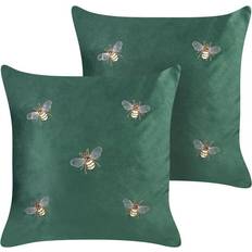 Tessili Beliani of 2 Velvet Cushions Bees Motif TALINUM Green