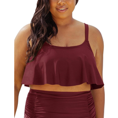 Shapermint Women Bikini Tops Shapermint Essentials Swim Ruffled Bikini Top - Burgundy