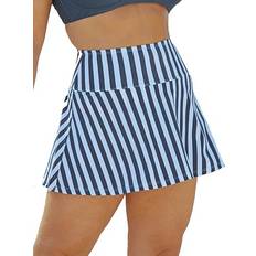 Shapermint Women Skirts Shapermint Essentials High Waisted Full Coverage Swim Skirt - Ocean Blue Stripes