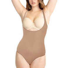 Shapermint Women Bodysuits Shapermint Essentials Open Bust Bodysuit Shaper Panty - Latte