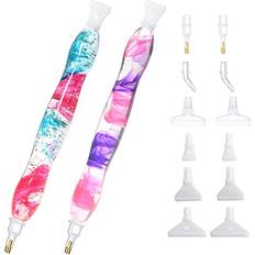 Arts & Crafts 2 Packs Diamond Painting Pen, Diamond Art Pen, Handmade Resin 5D Diamond Painting Art Drill Pen Kit Tool Accessory with 14 Multi Placer Tips for Diamond Painting, Diamond Art-Purple Pink, Blue Pink