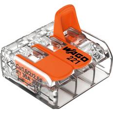 Wago 221-613 3-Way Lever Connector 6mm2 Pack of 8 Transparent with Orange Levers