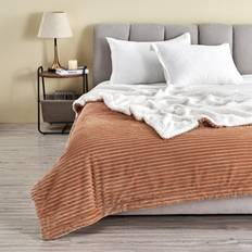 Ribbed Texture Reversible Brown Throw Blanket 50 x 60