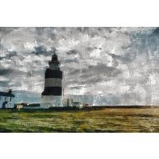 Breakwater Bay Painted Lighthouse with Cloudy Sky Framed Art