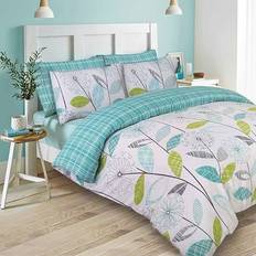 Dreamscene Floral Check White/Blue Housse de couette Blanc, Vert, Bleu (198x137cm)