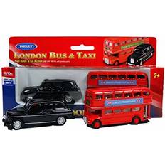 London Double Decker Red Bus and Black Taxi Mini Models Pull Back Go Action Made of Die Cast Metal and Plastic Parts