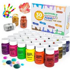 Shuttle Art Tempera Paint 30 Colours Washable Tempera Paint Set for Kids 60ml Bottles NonToxic Metallic Glitter and Neon Colours for Posters and