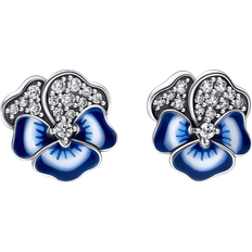 Pandora Emaille Ohrringe Pandora Pansy Flower Stud Earrings - Silver/Blue/Transparent