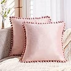 Topfinel Pack of 2 Blush Pink Velvet Covers 45cm x 45cm Cushion Cover Pink (45x45cm)