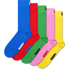 Happy Socks Blue 5-Pack Solid Crew - Blue/Yellow/Pink/Red/Green