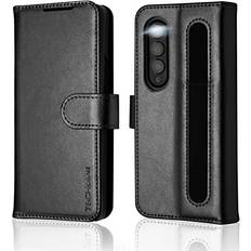 TechGear Samsung Galaxy Z Fold 4 PU Leather Wallet Case, Flip ProtectiveCover with S-Pen Holder, Card Wallet, Stand and Wrist Strap, Magnetic Closure