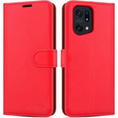 iCatchy Red OPPO Find X5 Pro 5G Phone Wallet Book Leather Case