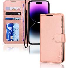 Apple iPhone 14 Pro Wallet Cases TechGear Rose Gold iPhone 14 Pro Leather Wallet Case, Flip Protective Case with Wallet Card Holder, Stand and Wrist Strap PU Leather with Magnetic Closure