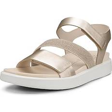 ecco Flowt Leather Ankle Strap Sandals - Pure White Gold